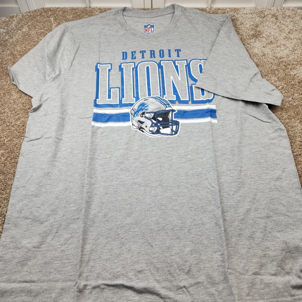 NFL Detroit Lions Mens 2XL Heather Gray Graphic Helmet T-Shirt Short Sleeve Tee